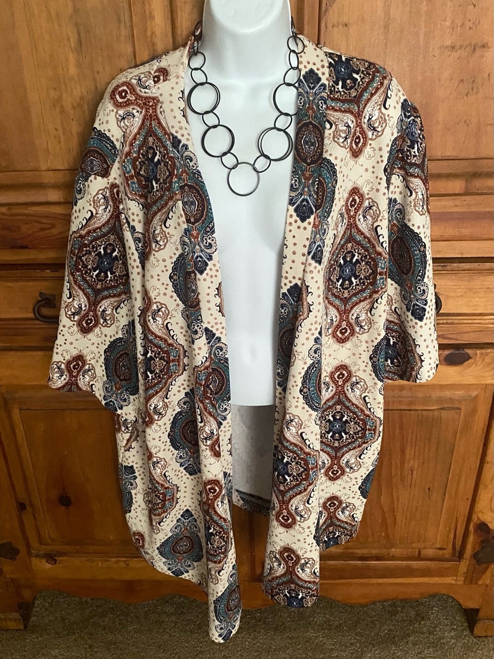 Boohoo Boho Paisley Kimono Jacket Duster Top Cream Rust Plus Size 20